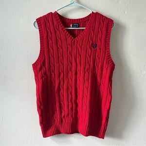 Chaps Red V-Neck Cable Knit Sweater Vest L(14-16) 100% cotton